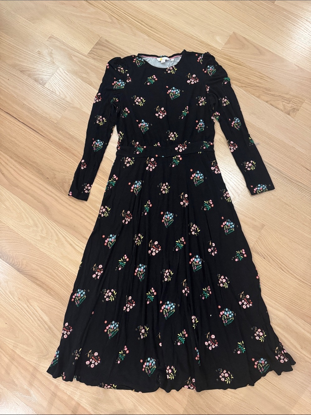 Boden | Black Long-Sleeve Floral Midi Dress